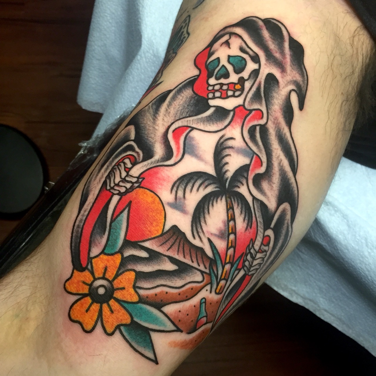 Reaper paradise traditional tattoo color